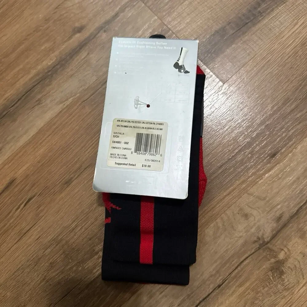 2013 Nike Hyper Elite Cushioned Basketball Dri-Fit Bred Black Red Crew Socks
